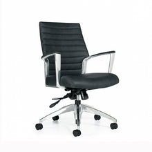 Load image into Gallery viewer, Global Office Furniture - Accord conference chair - modern design - aluminum armrests and base - pleated backrest - black leather - computer chair for offices and conference rooms - chicagoofficechair.com - Corporate buyers and small businesses Naperville to Niles and from Barrington to Berwyn, Chicago office furniture buyers like the Global Accord Chair - chicagoofficechair.com